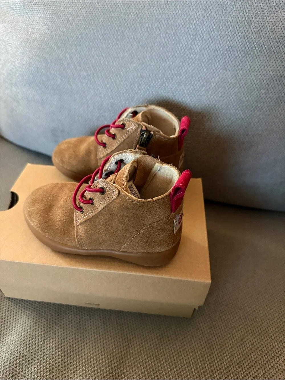 UGG Toddler Suede High-Top Shoes in Brown with Red Accents